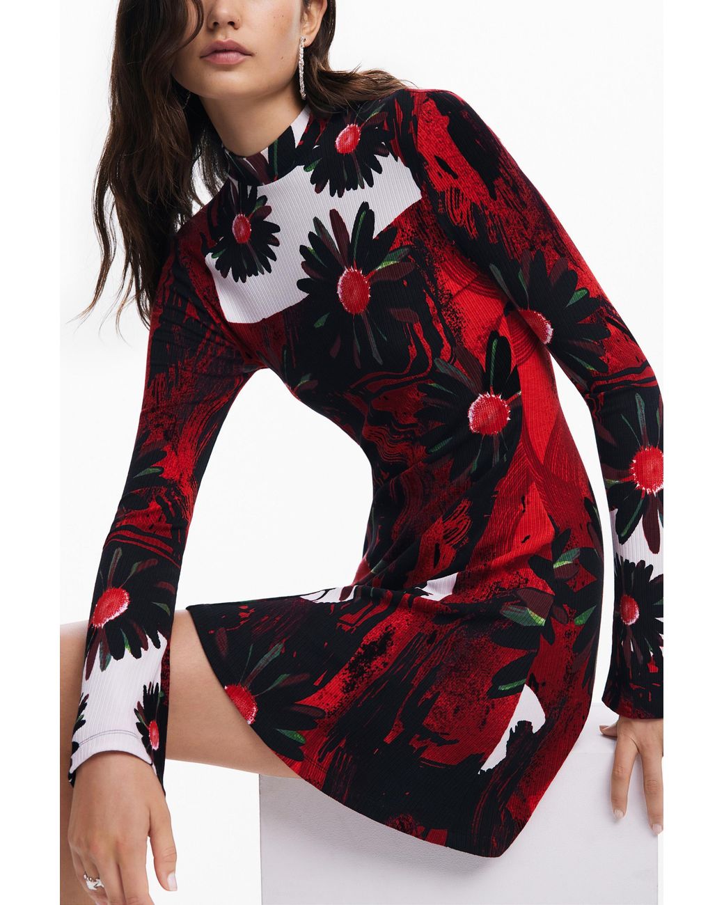 Desigual Red Mini Dress With M. Christian Lacroix Print, Viscose