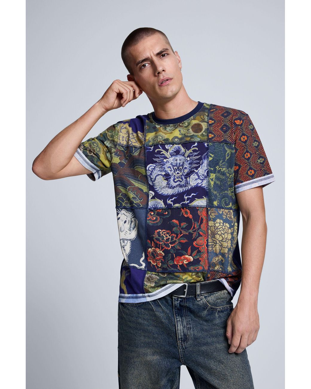 Desigual Blue Embroidered Denim Trousers, Cotton for men
