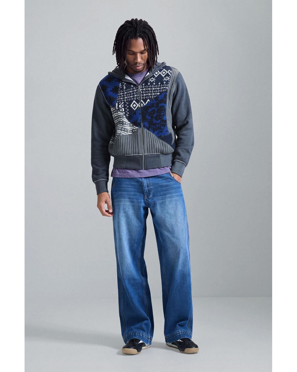 Sudadera Capucha Patchwork, Negro Desigual de hombre de color Blue