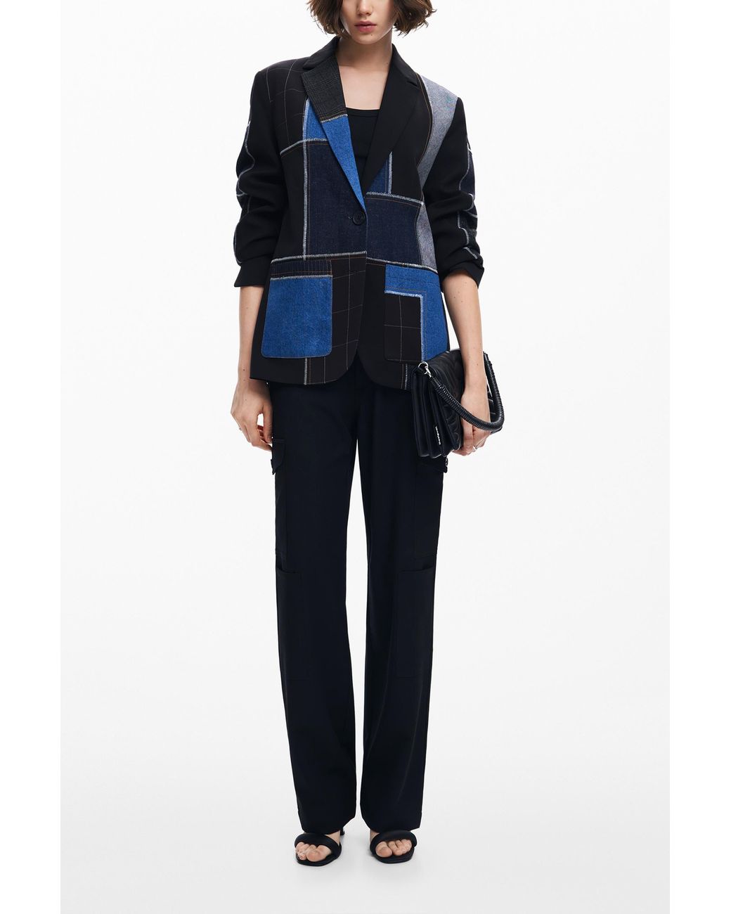 Desigual Blue Combined Patchwork Blazer