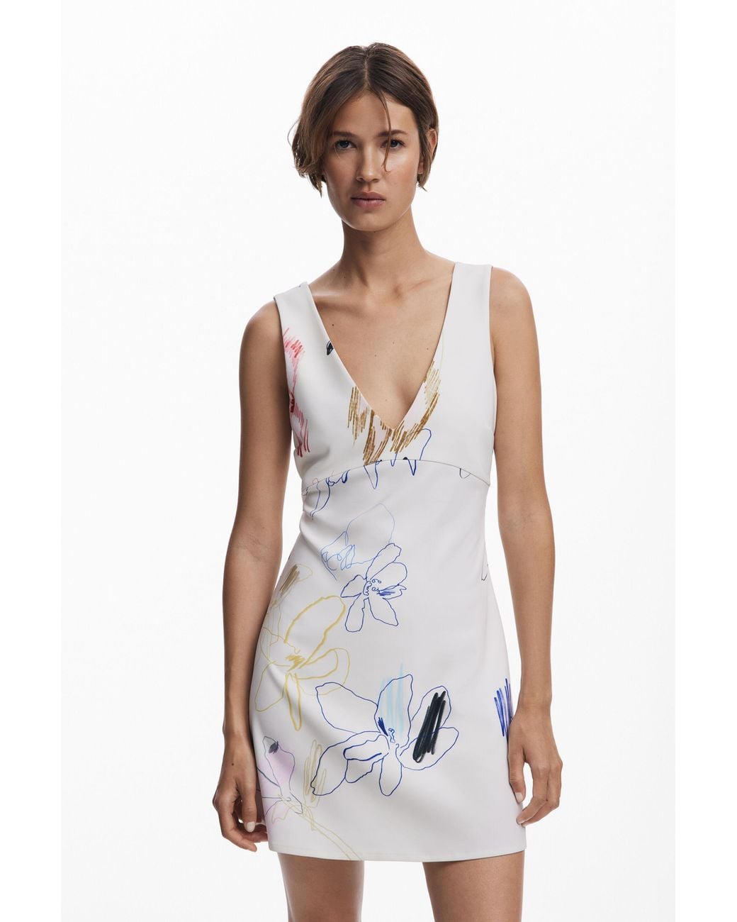 Desigual White Pinafore Dress With Strokes