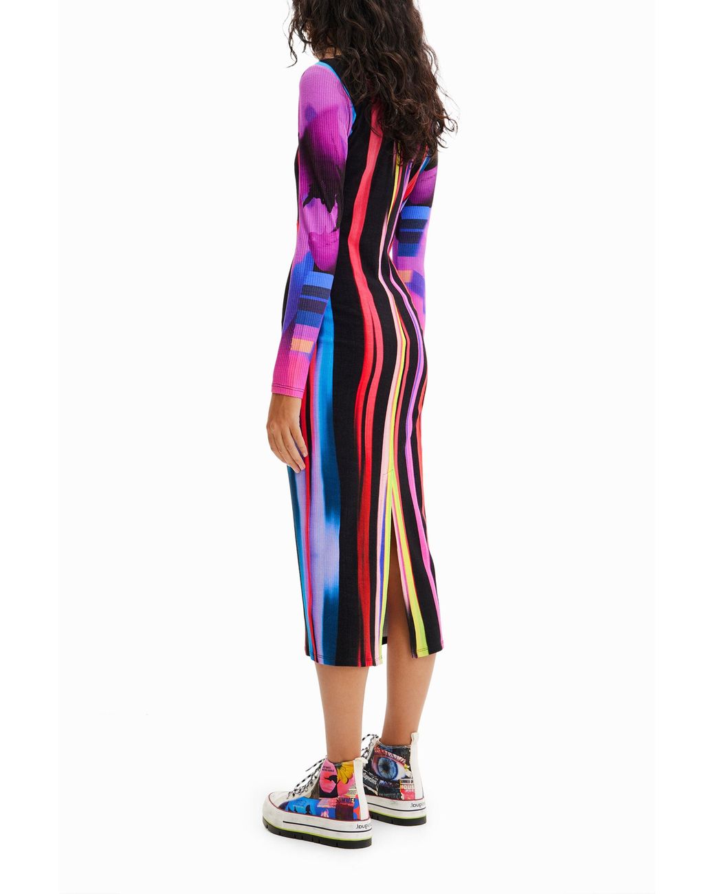 Desigual Blue Christian Lacroix Slim Striped Midi Dress, Viscose