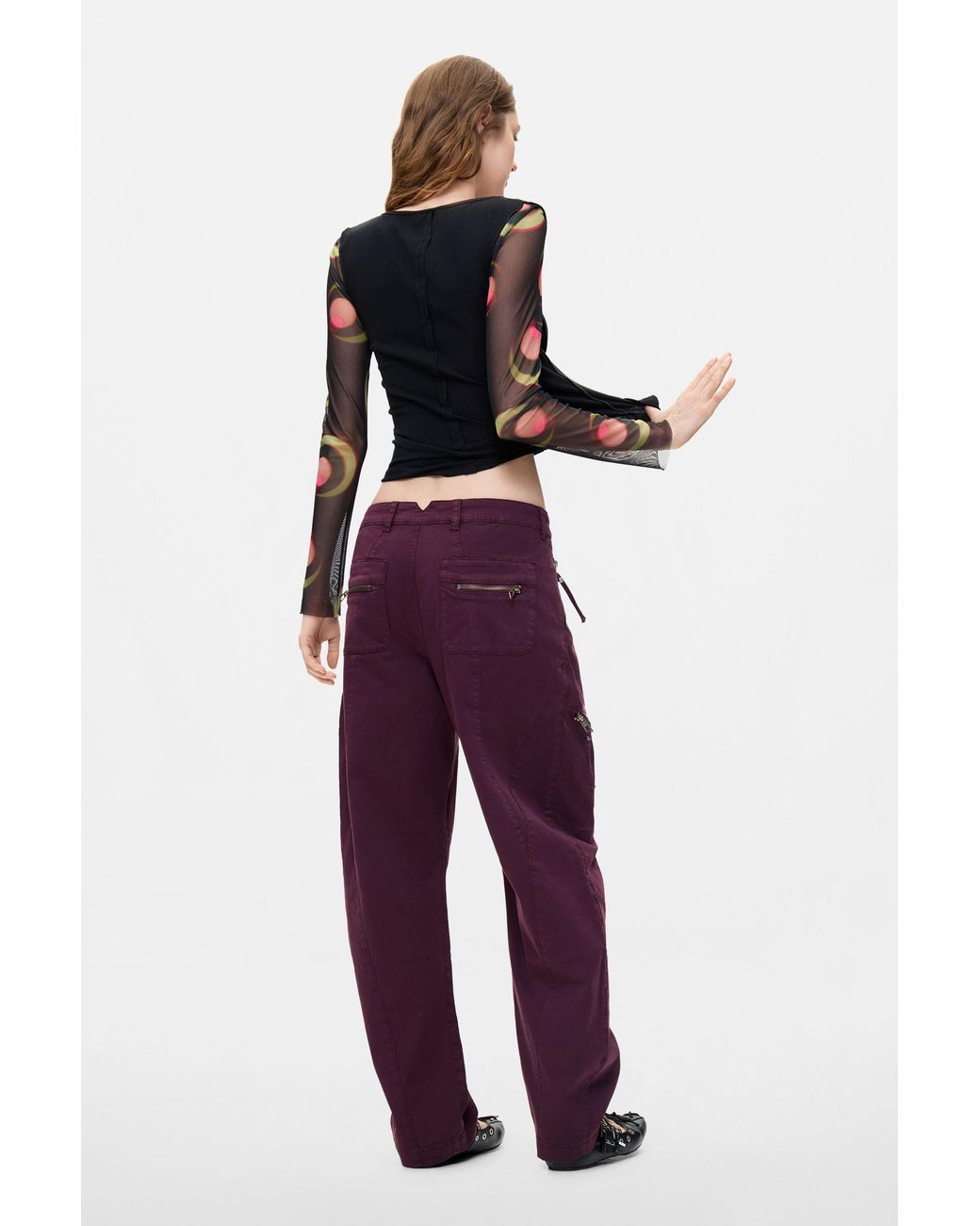 Desigual Red Long Zipper Trousers, Cotton