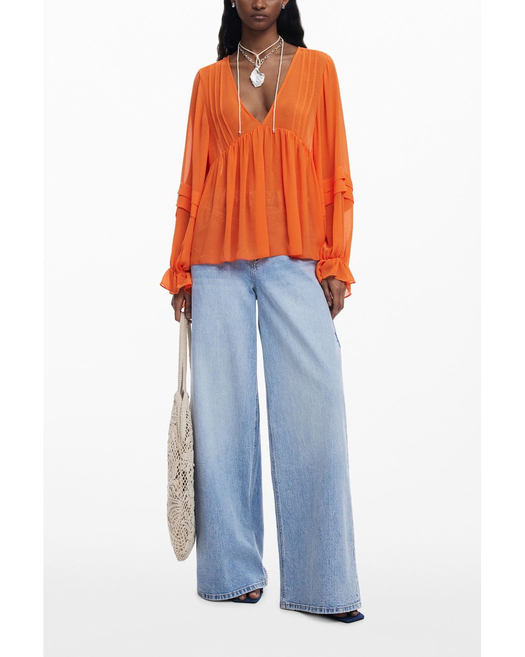 Desigual Orange Layered Blouse, Polyester