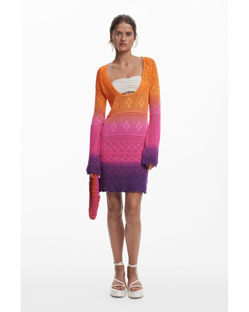 Desigual Red Tie-Dye Crochet Dress, Cotton