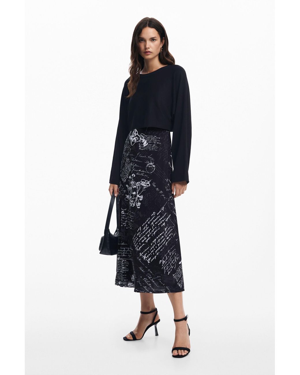 Desigual Black Floral Printed Pleated Midi Dress