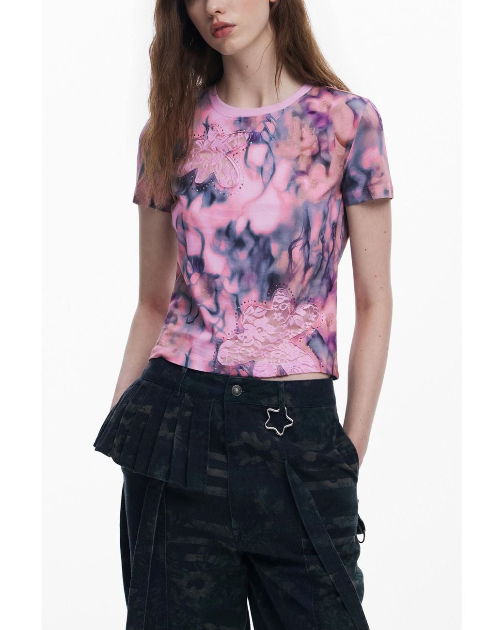 Desigual Purple Collina Strada Floral T-Shirt, Cotton