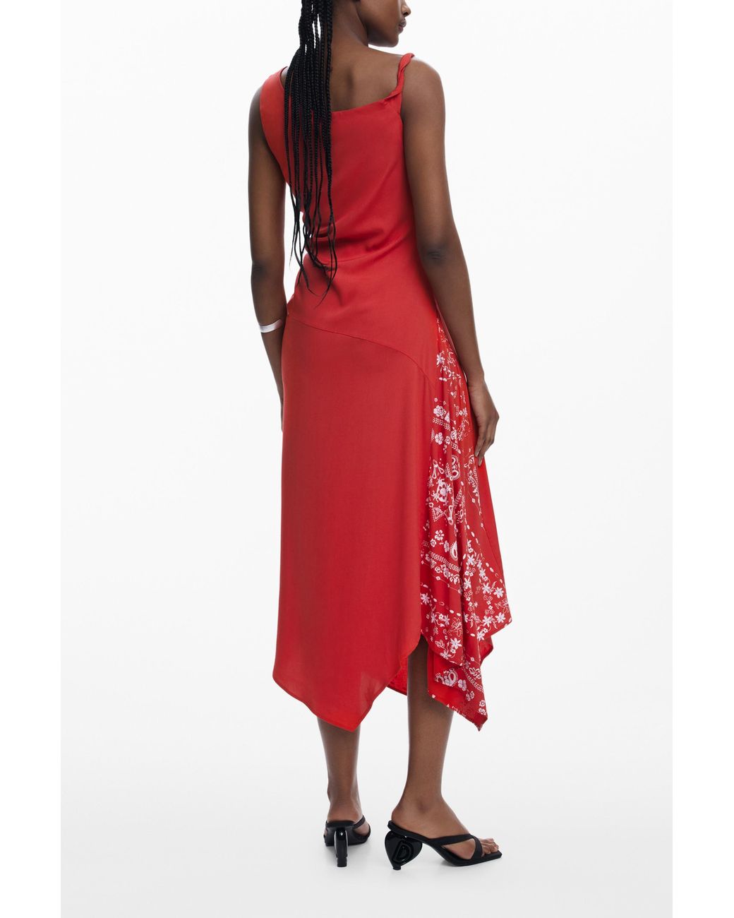 Desigual Red Asymmetric Bandana Floral Dress, Viscose