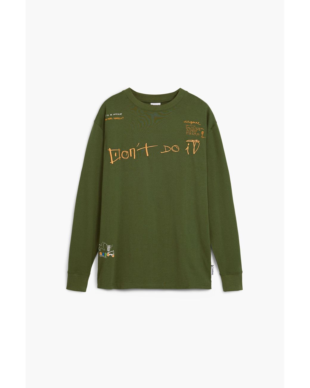 Desigual Green Long-Sleeve Message T-Shirt, Cotton for men