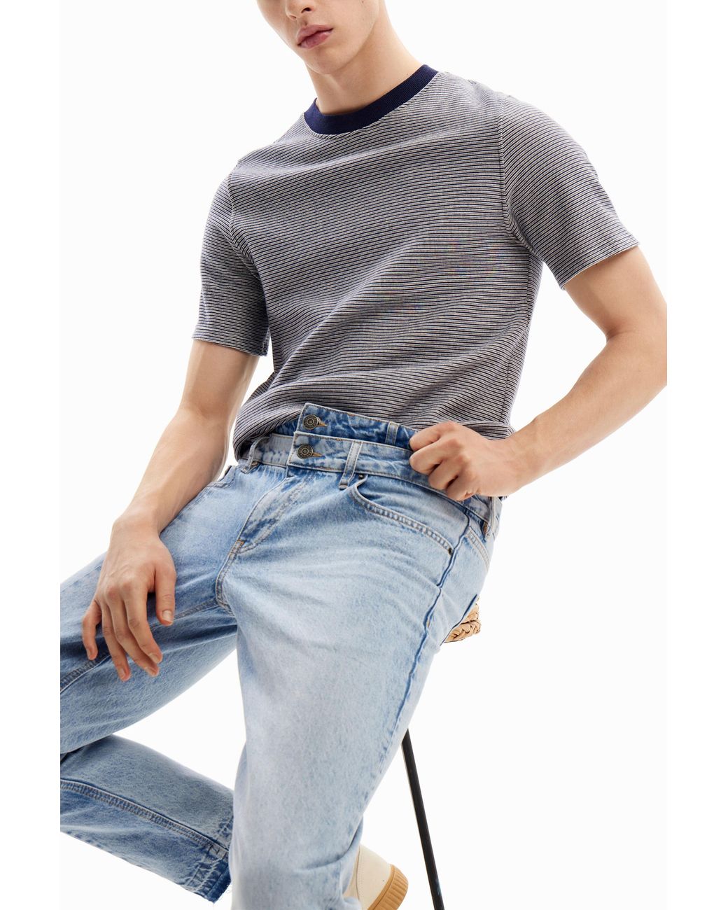 Desigual Blue Double-Waist Carrot Jeans, Cotton for men