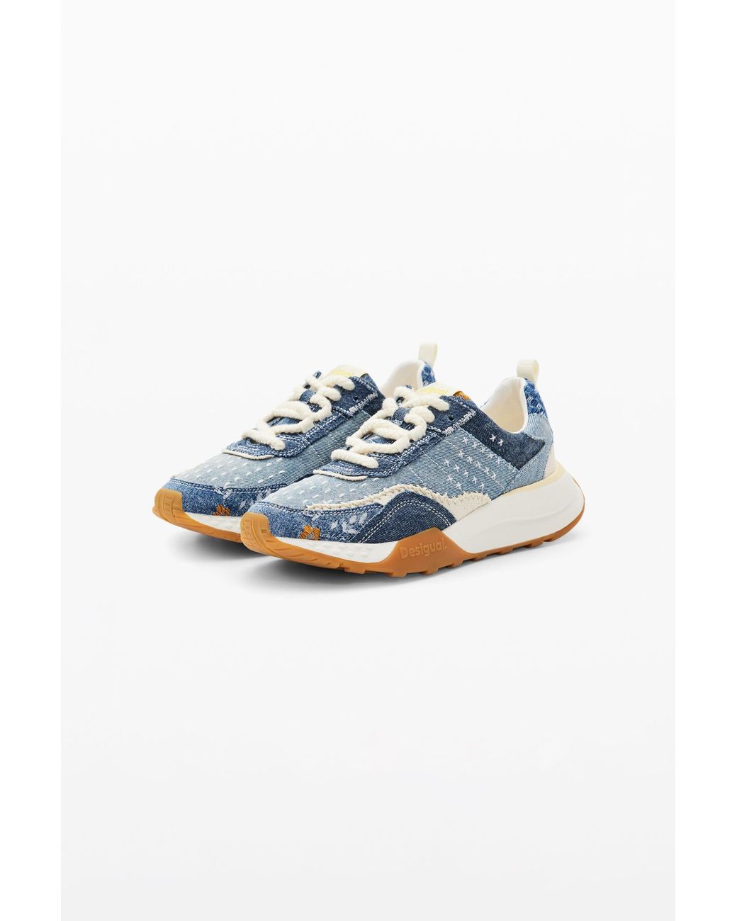 Desigual Blue Retro Patchwork Denim Sneakers