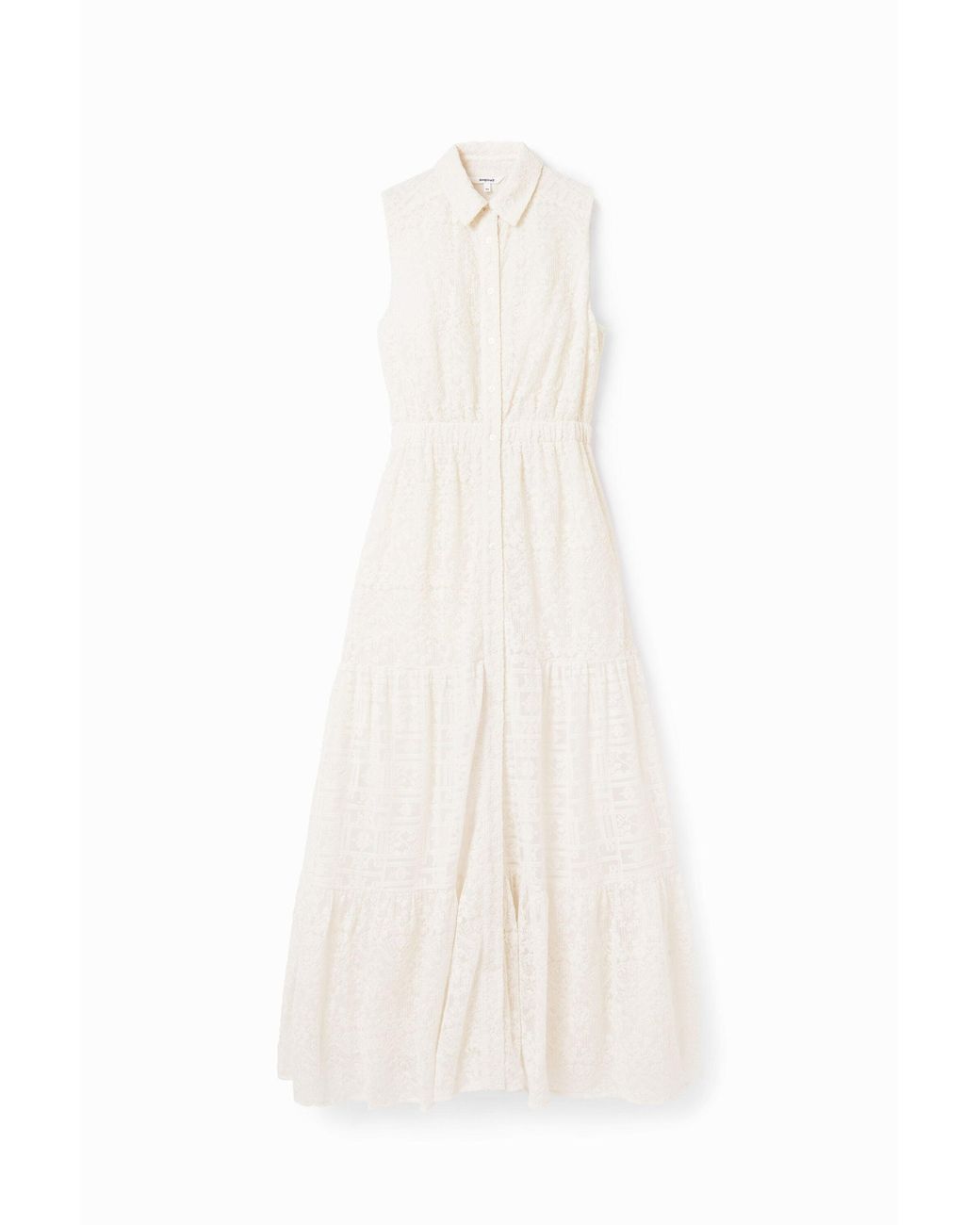 Desigual White Long Embroidered Shirt Dress