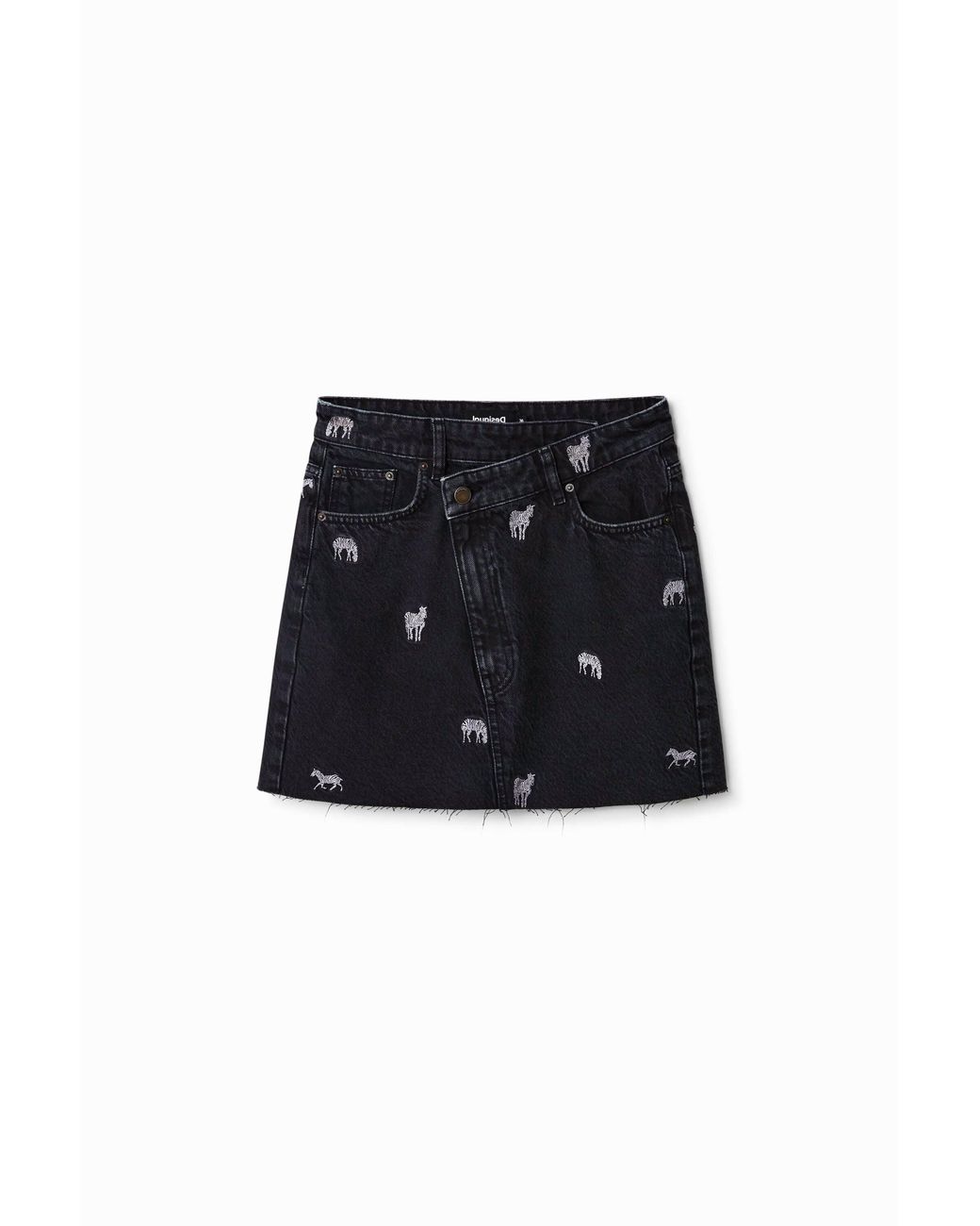Desigual Black Zebra Denim Mini Skirt, Cotton