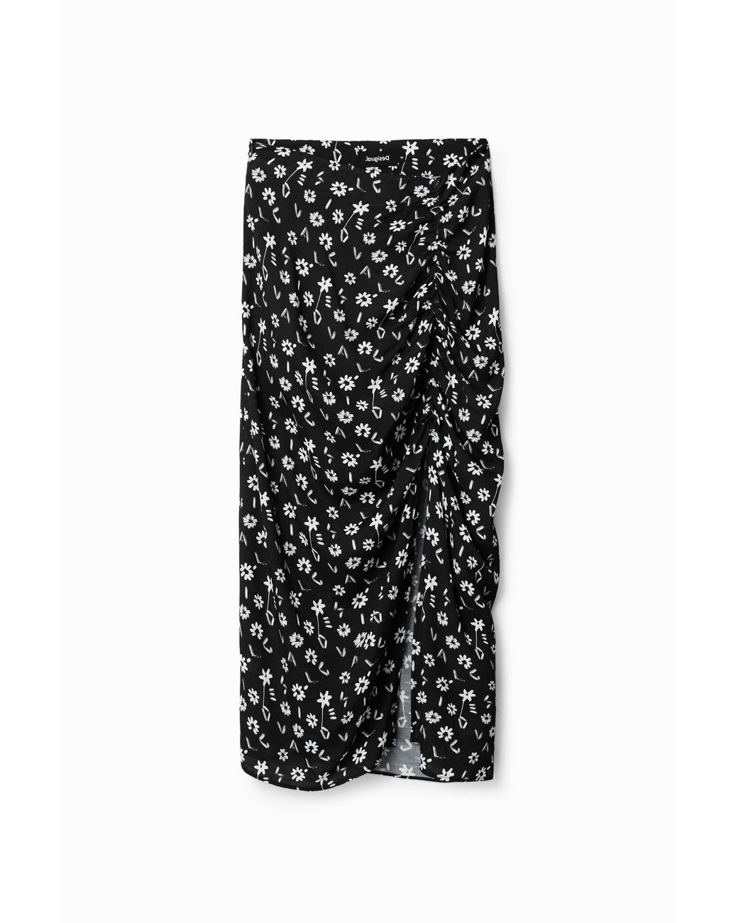 Desigual Black Floral Slit Midi Skirt, Viscose