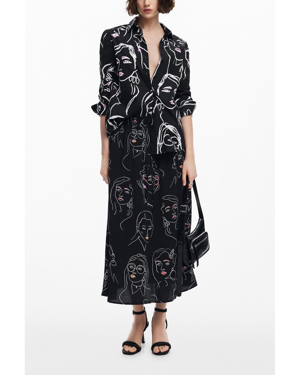 Desigual Black Face Print Shirt, Cotton