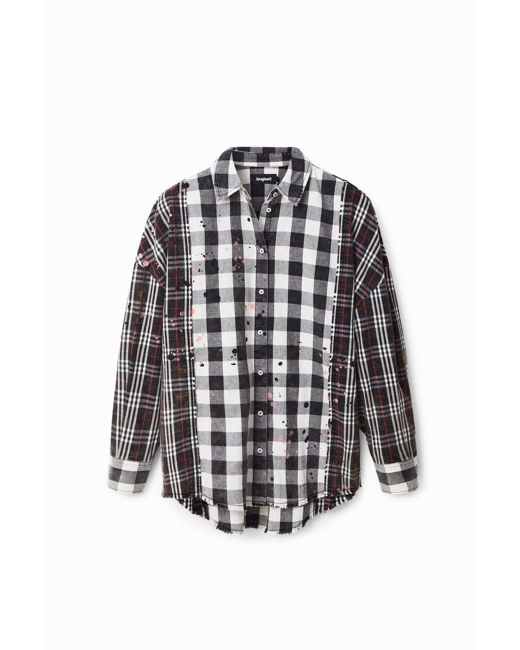 Desigual White Patchwork Plaid Shirt, Cotton