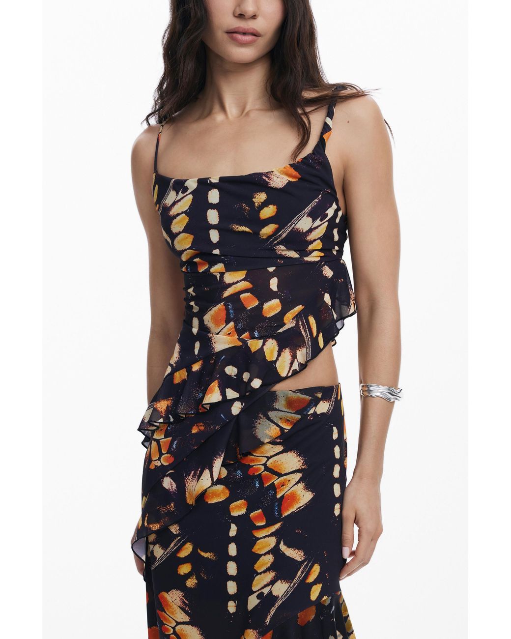 Desigual Black Ruffled Butterfly Skirt, Polyester
