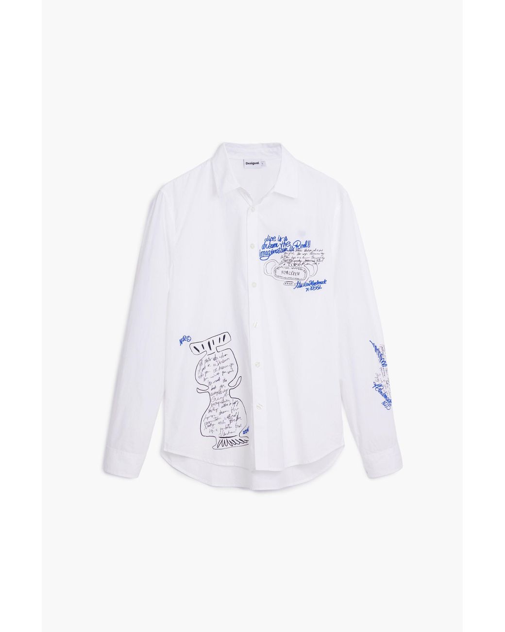 Desigual White Calligraphic Shirt, Cotton for men