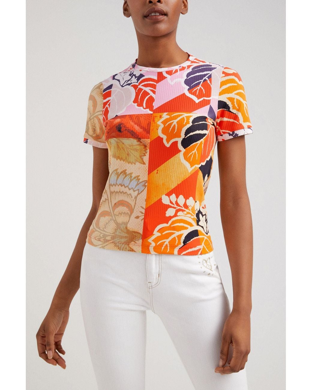 Desigual Orange M. Christian Lacroix Ribbed T-Shirt, Polyamide