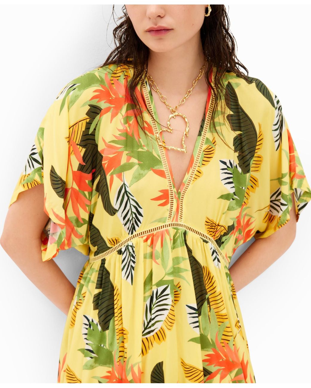 Desigual Yellow Tropical Tunic Dress, Viscose
