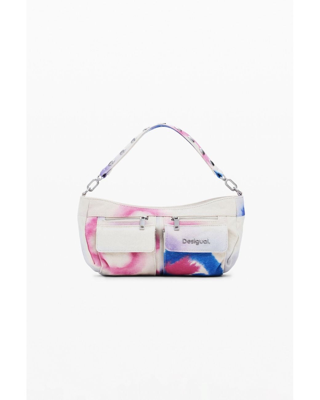 Desigual White Small Crossbody Bag With Pockets, Cotton