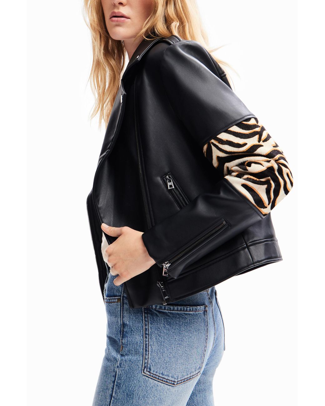 Desigual Black Patchwork Leather Biker Jacket