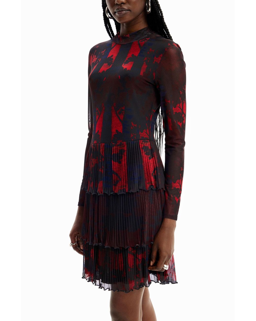 Desigual Black M. Christian Lacroix Short Pleated Dress, Polyester