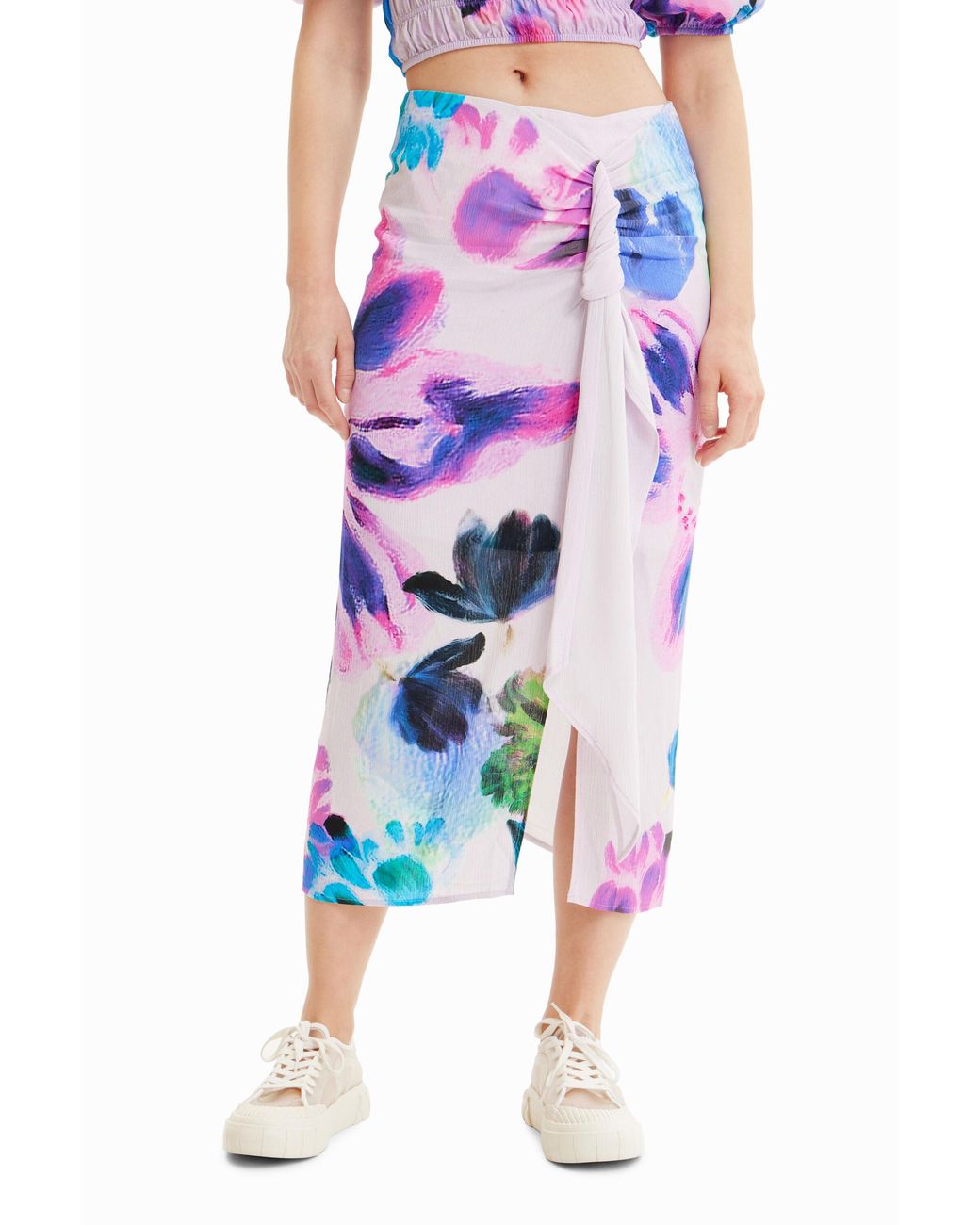 Desigual White M. Christian Lacroix Handkerchief Slit Midi Skirt, Viscose