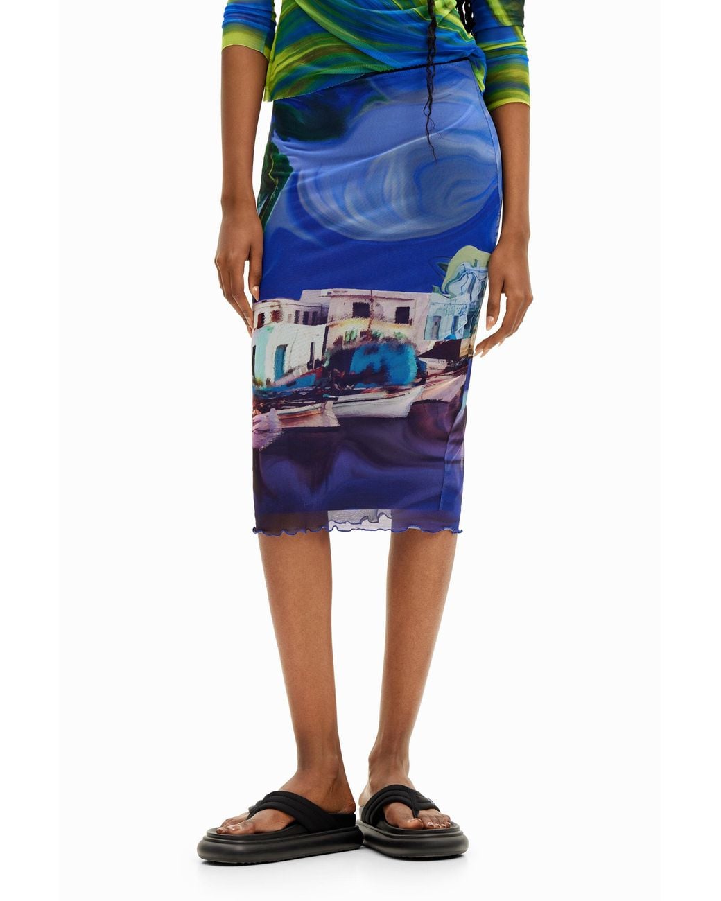 Desigual Blue M. Christian Lacroix Landscape Midi Skirt, Polyester