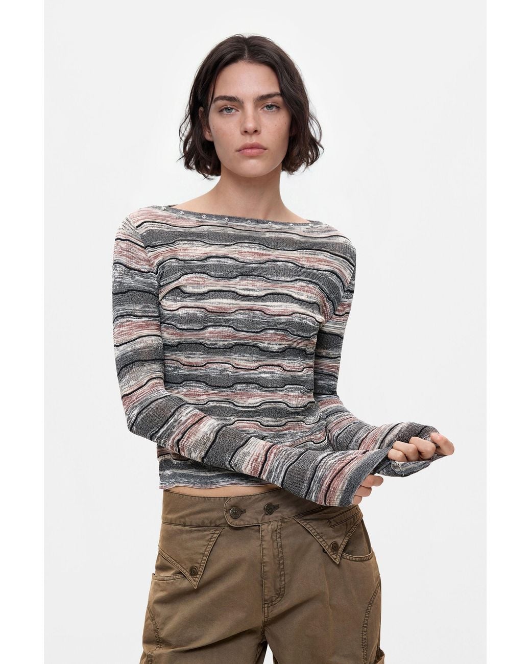 Pull Fin À Rayures, Femme, Noir Desigual en coloris Gray