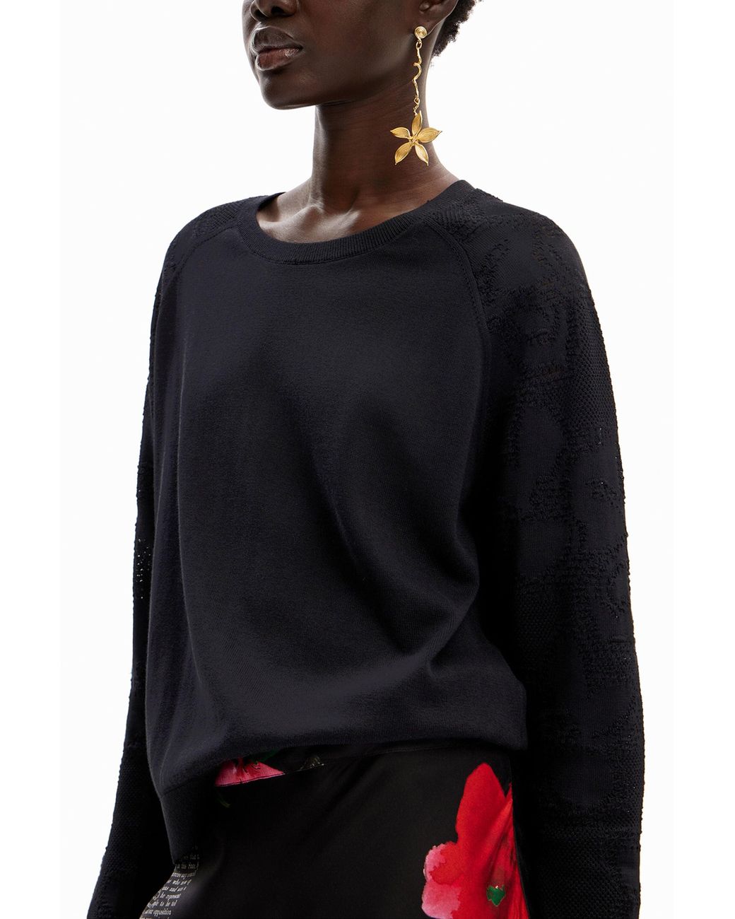 Desigual Blue Textured Floral Pullover
