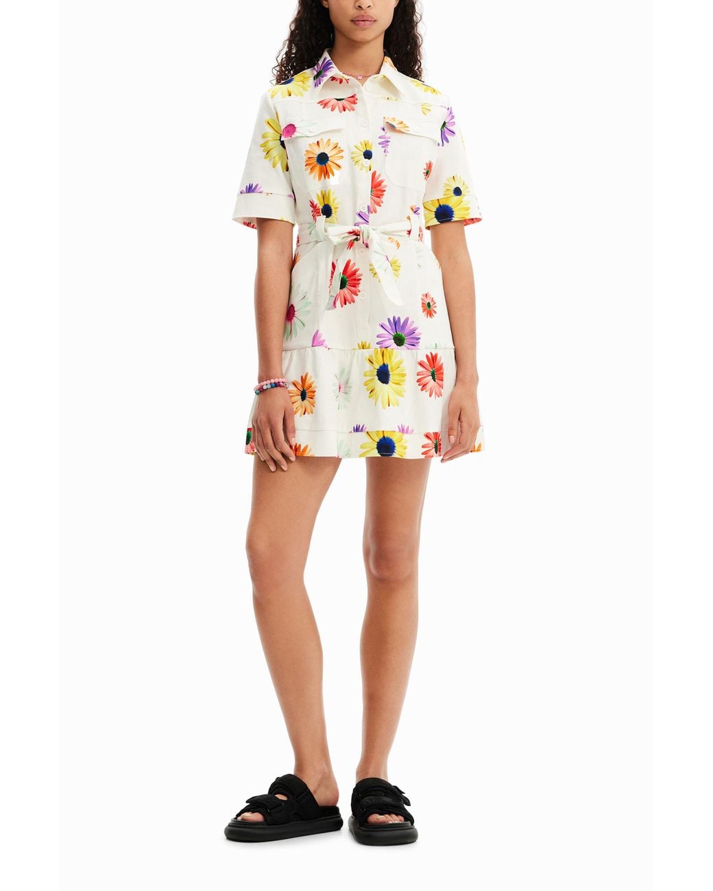 Desigual White Christian Lacroix Short Floral Shirt Dress, Cotton