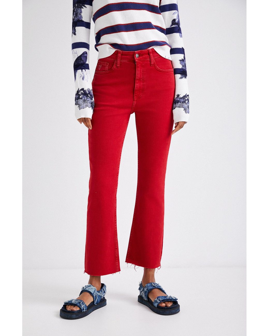 Desigual Flared Ankle Grazer Trousers, Cotton