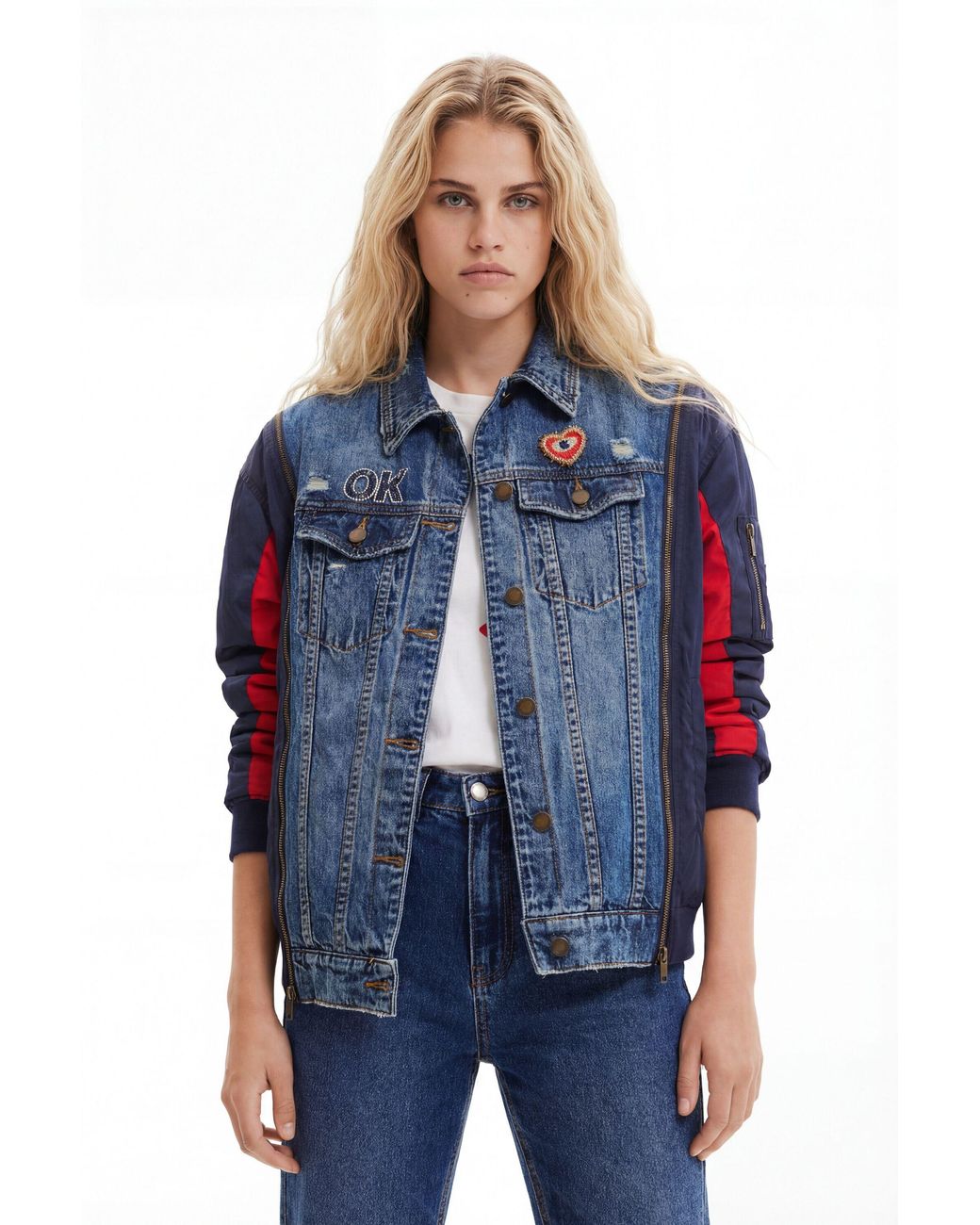 Desigual Blue Oversize Hybrid Denim Bomber Jacket