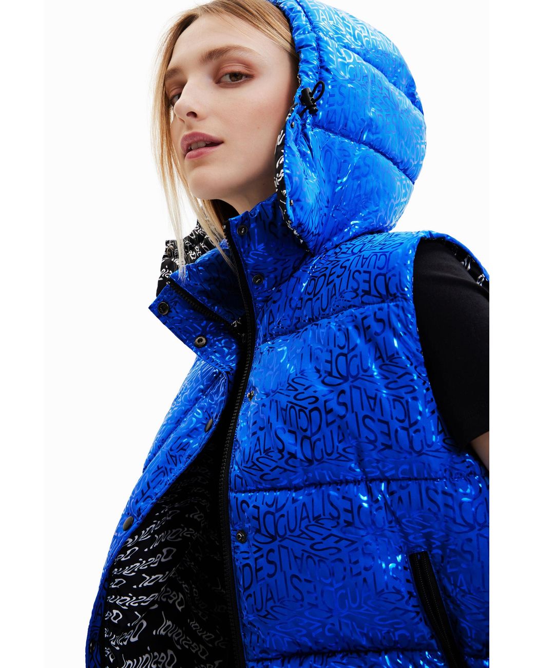 Desigual Blue Logo Quilted Gilet, Polyester