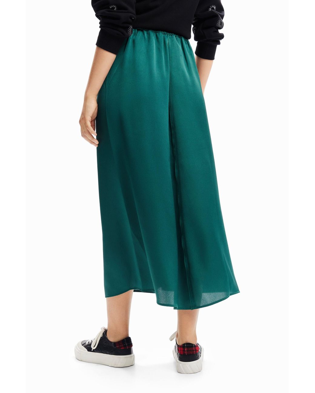 Desigual Green Satin Midi Skirt, Polyester