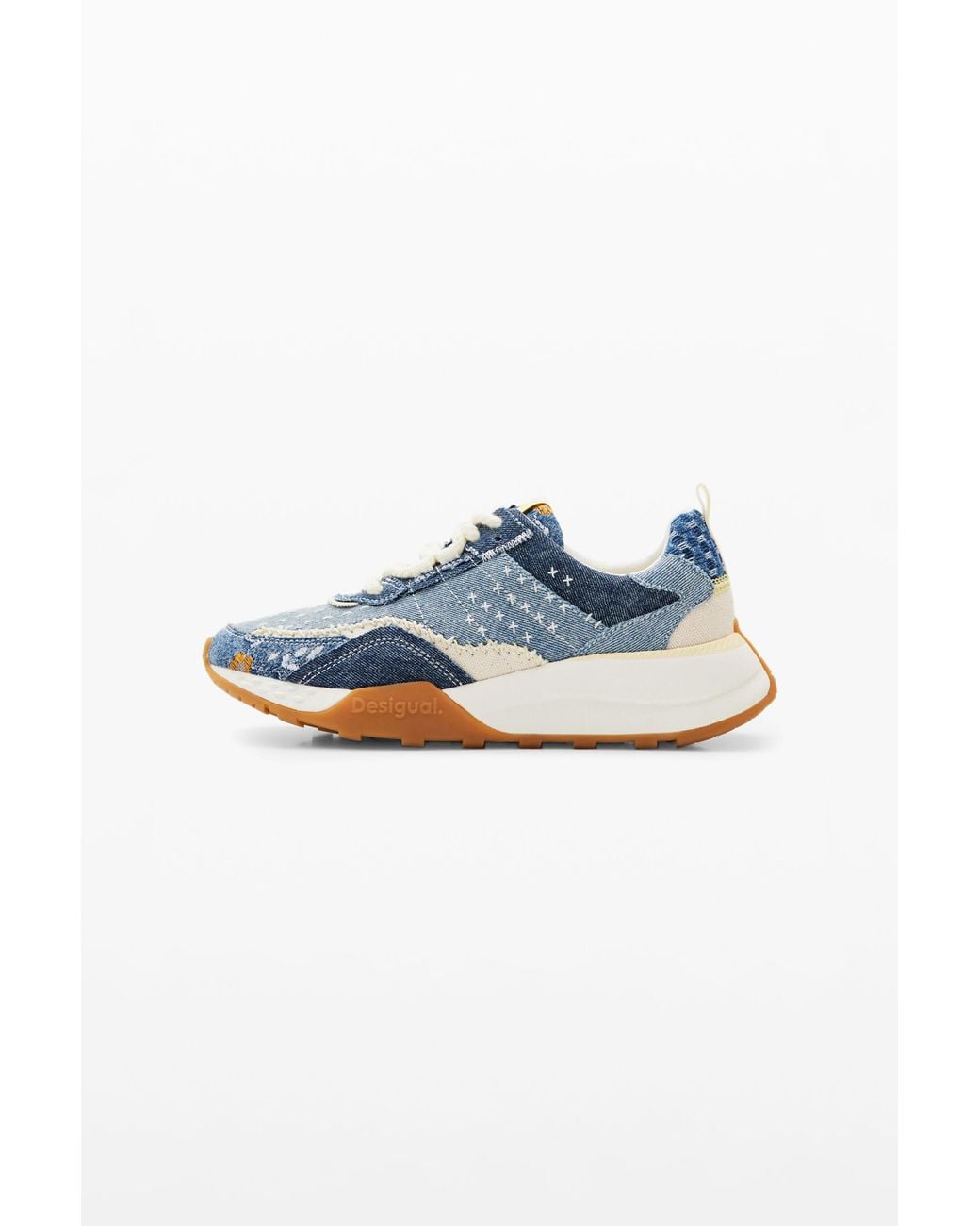 Desigual Blue Retro Patchwork Denim Sneakers