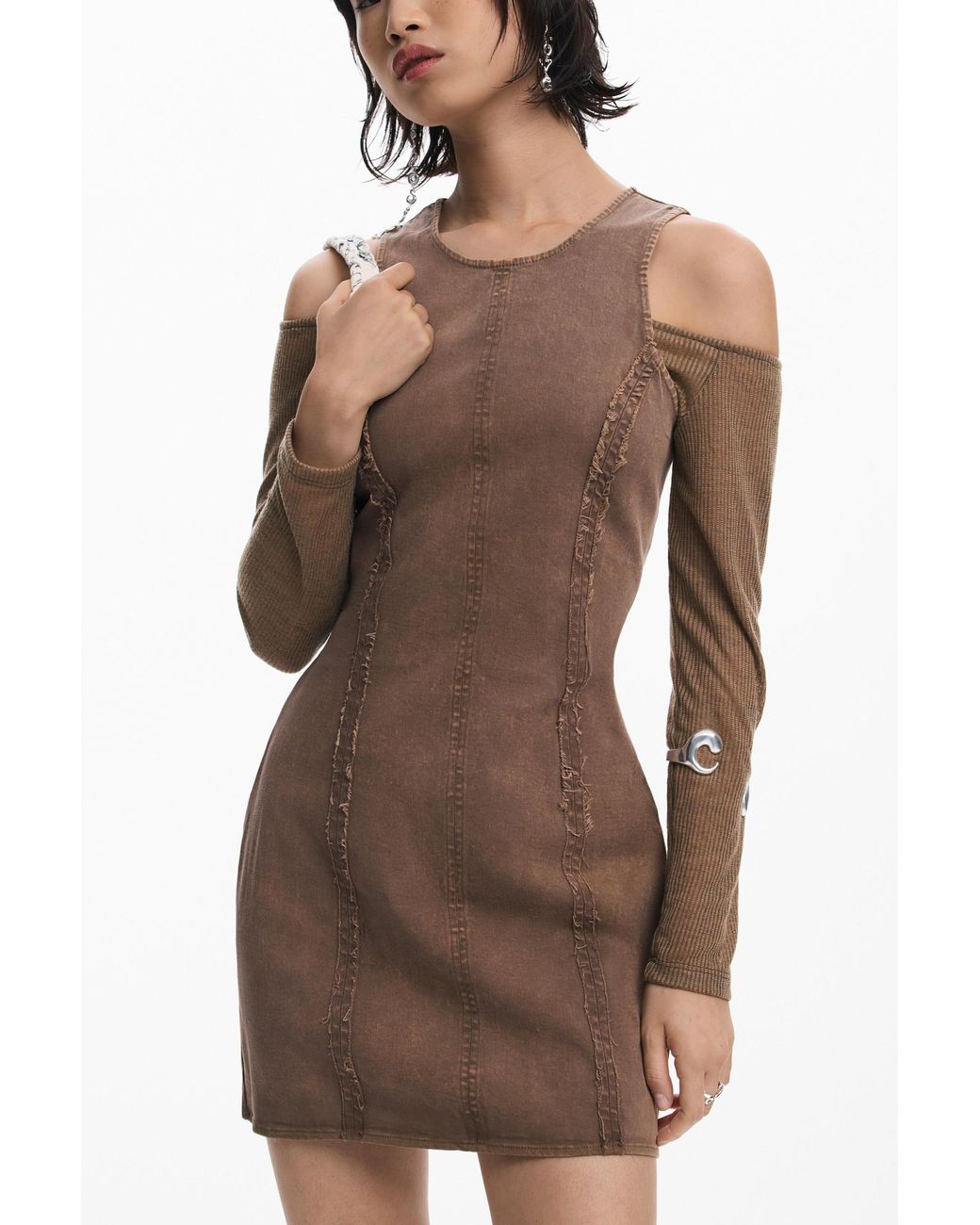 Desigual Brown Denim Combined Dress, Cotton