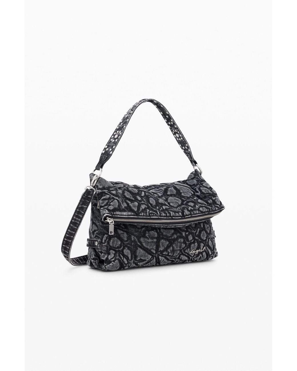 Desigual Black Medium Embroidered Bag, Cotton