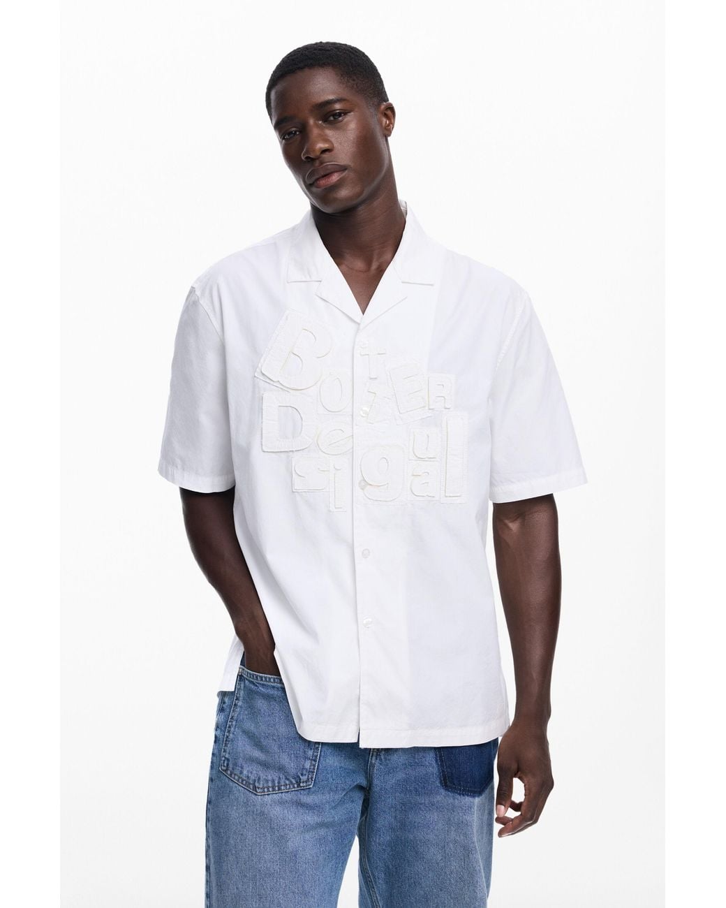Desigual Blue Short-Sleeved Shirt With Botter Lettering, Cotton for men