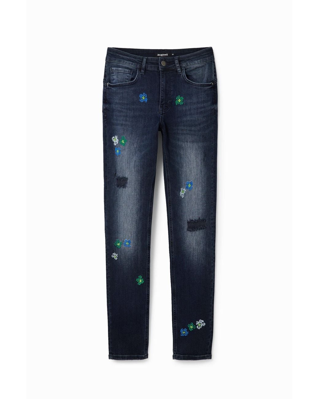 Desigual Blue Embroidered Push-Up Skinny Jeans, Cotton