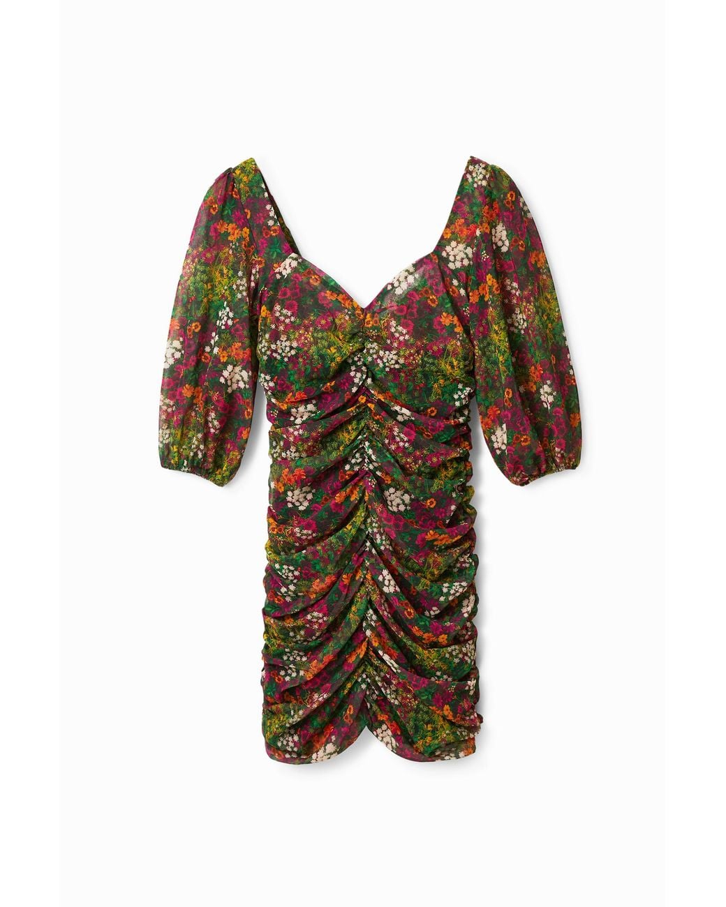 Desigual Multicolor Short Slim Dress With Ruching, Polyester
