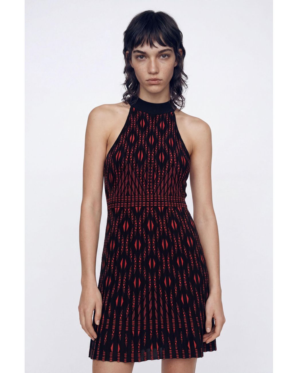 Desigual Red Short Geometric Knit Dress, Viscose