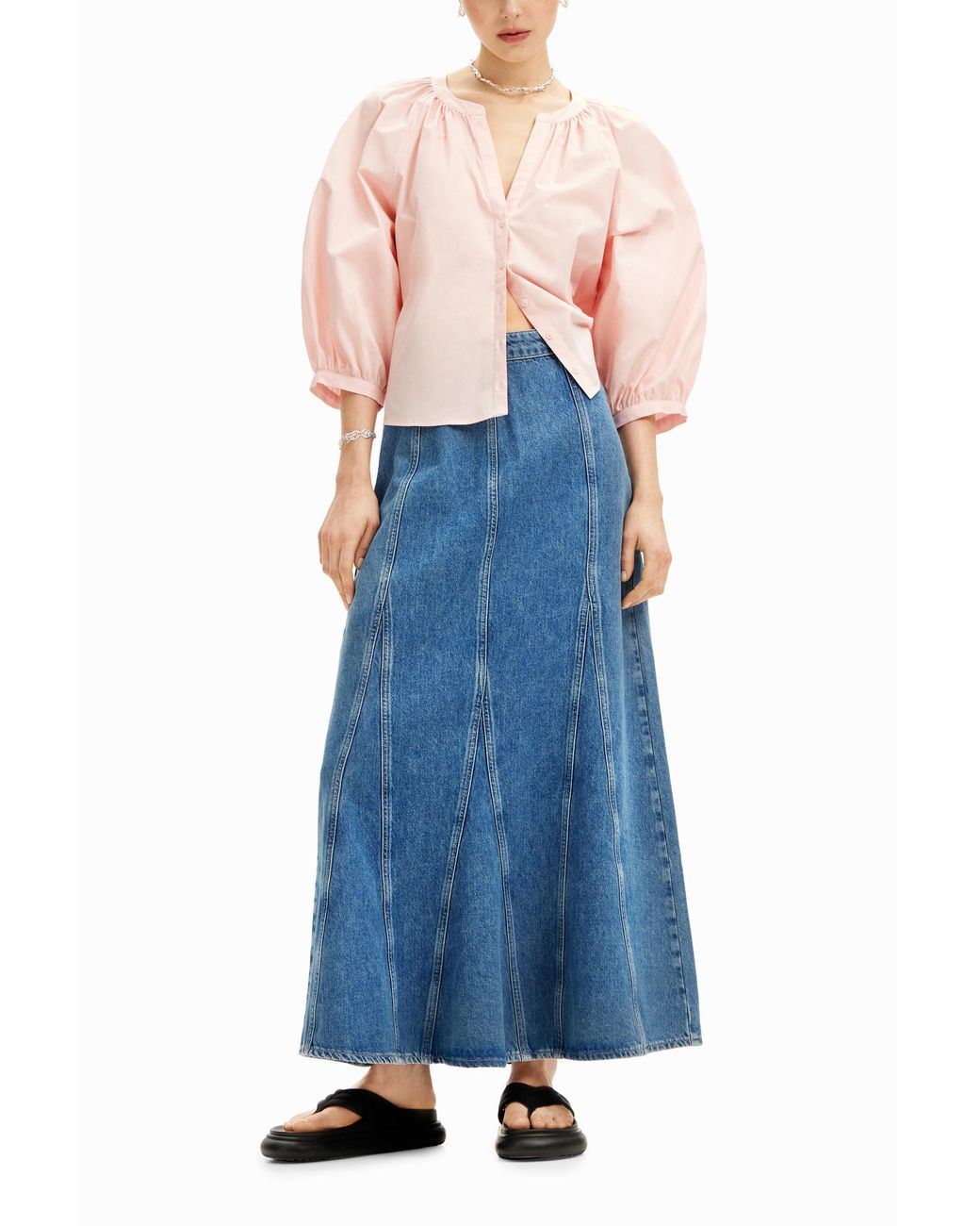 Desigual Pink V-Neck Poplin Blouse, Cotton