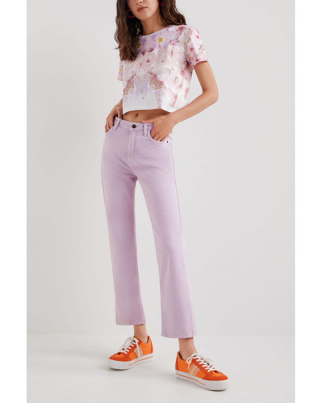 Desigual Pink Amore Cropped T-Shirt, Cotton
