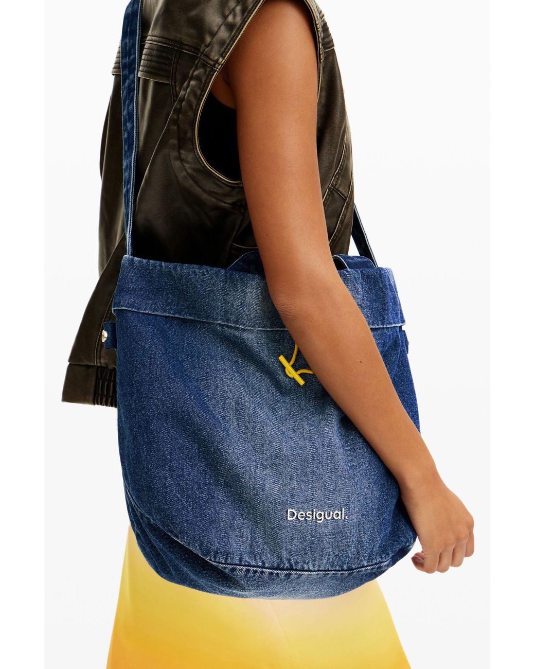 Desigual Blue Reversible Denim Shopper Bag L, Cotton