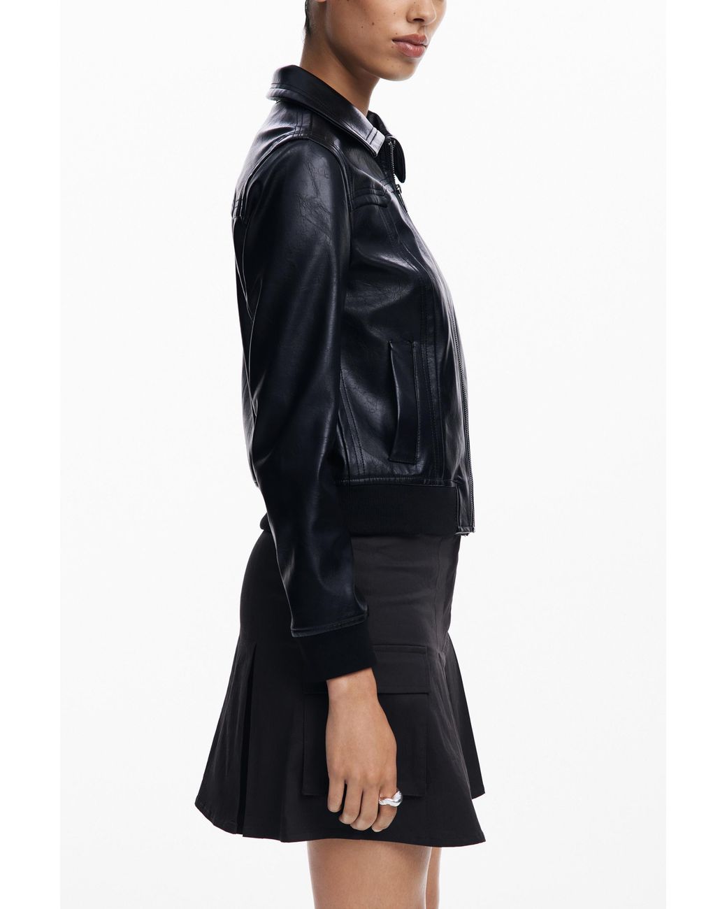 Desigual Blue Faux Leather Biker Jacket