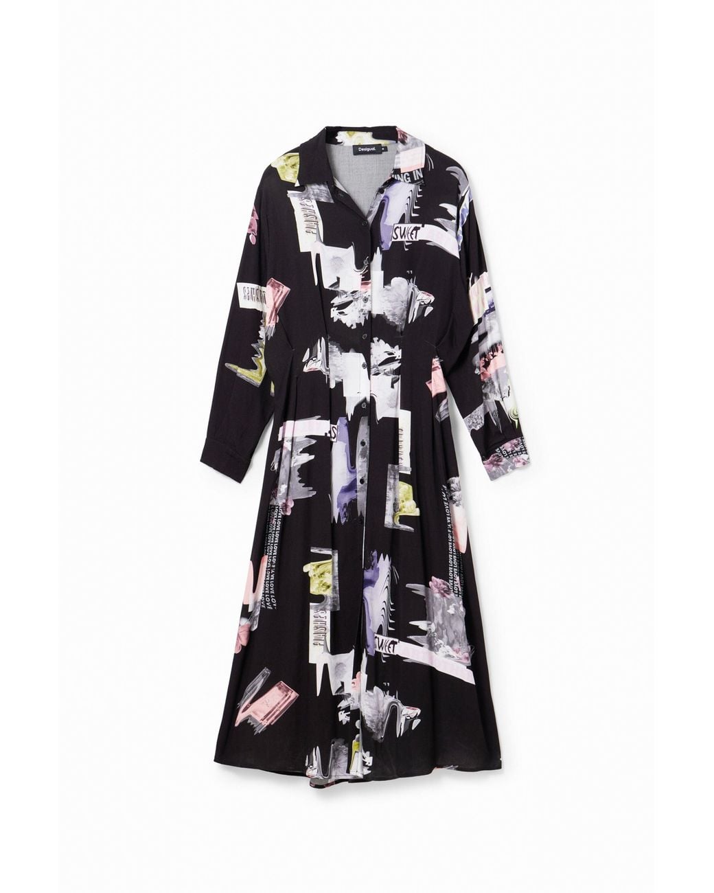 Desigual Black Midi Shirt Dress, Viscose