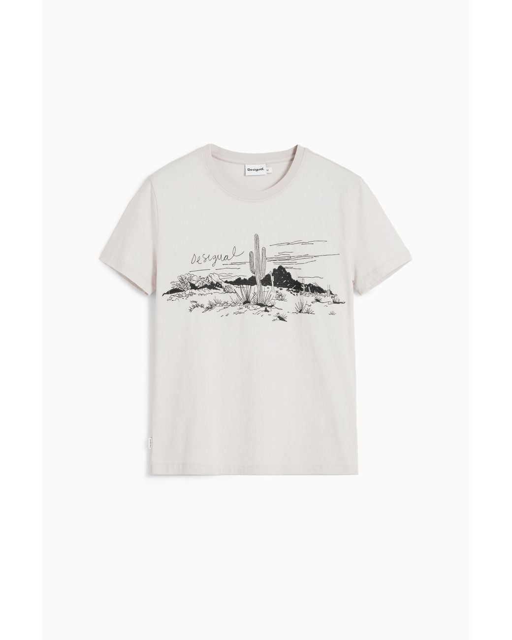 Desigual White Short-Sleeve Landscape T-Shirt, Cotton