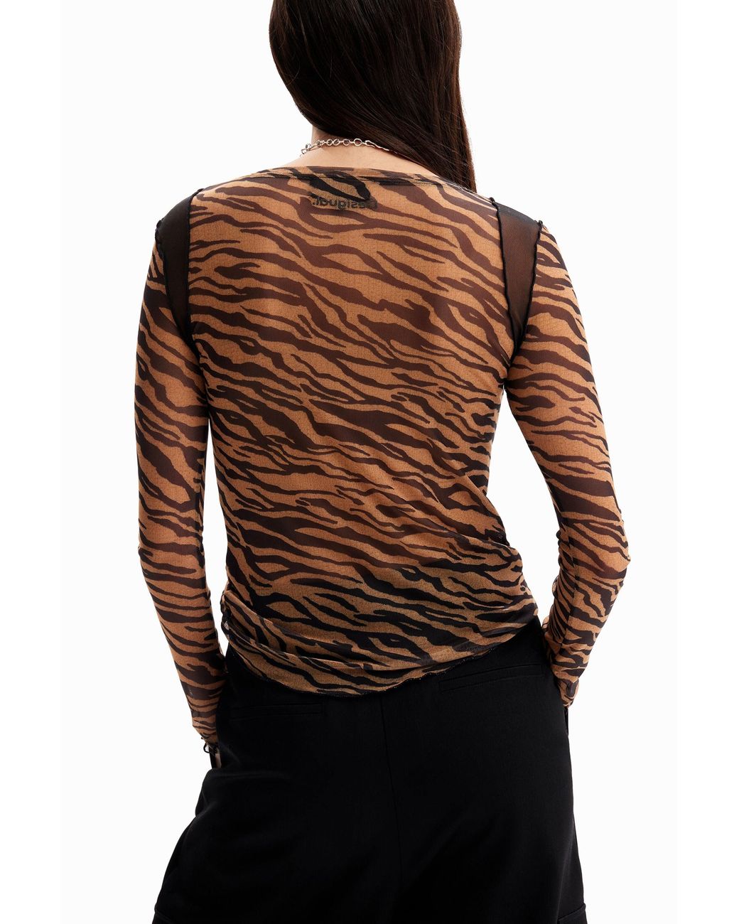 Desigual Black Tiger Print Tulle T-shirt